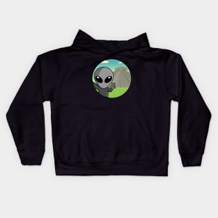 Gray Space Alien Selfie Chichen Itza Kids Hoodie